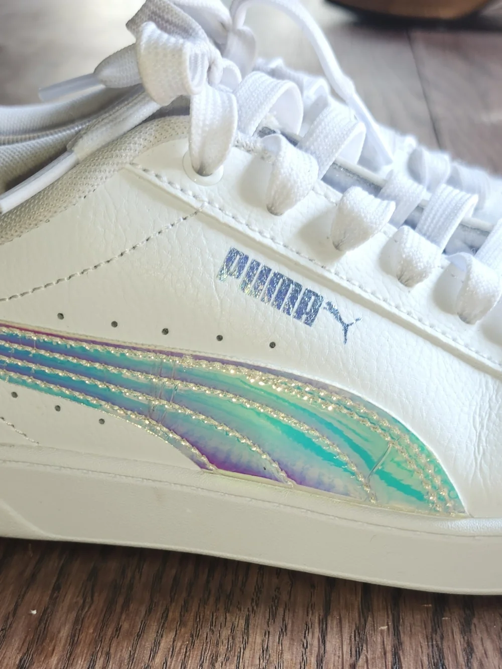 Puma White Sneakers with Iridescent Teal-Purple Formstrip